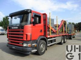 Scania R124CB 6x4 NZ 470, Schwerer Motorwagen Kran 10,5 t Holztransportwagen schwer