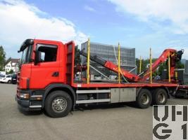 Scania R124CB 6x4 NZ 470, Schwerer Motorwagen Kran 10,5 t Holztransportwagen schwer