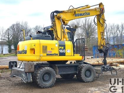  Komatsu PW 160-7 EO mit Holzgreiffer, Bagger GG 18 t 4x4 