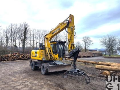  Komatsu PW 160-7 EO mit Holzgreiffer, Bagger GG 18 t 4x4 