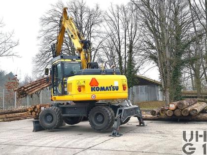  Komatsu PW 160-7 EO mit Holzgreiffer, Bagger GG 18 t 4x4 